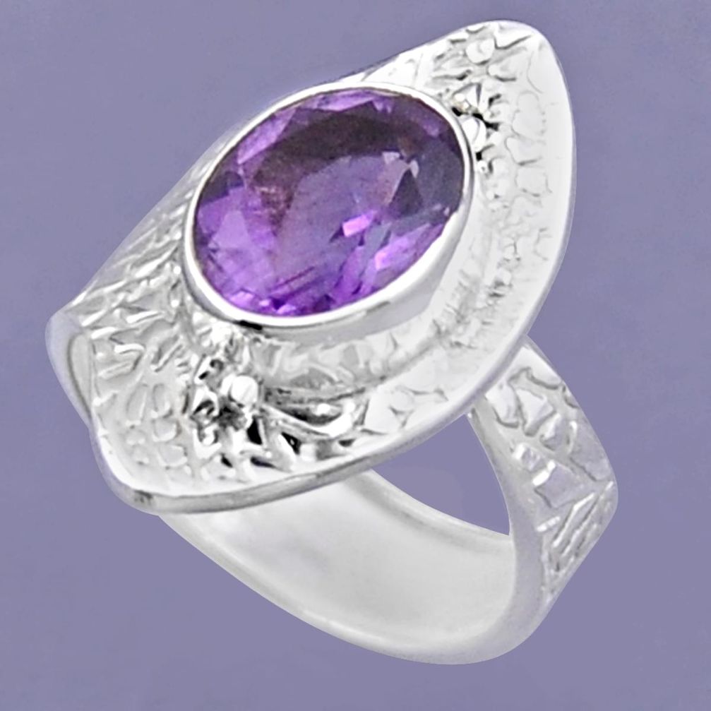 925 silver 4.05cts natural purple amethyst oval adjustable ring size 6 r54724