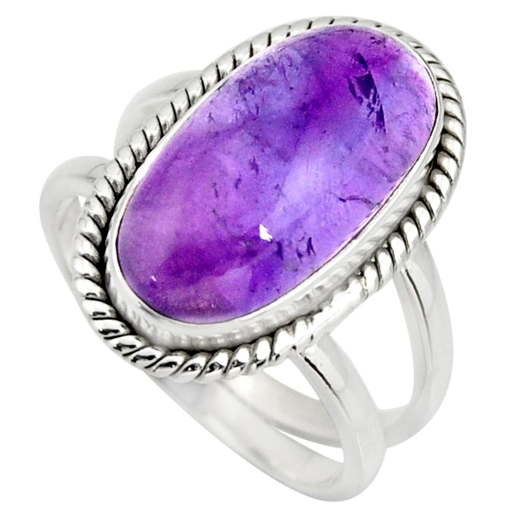 925 silver 6.33cts natural purple amethyst oval solitaire ring size 7.5 r27290