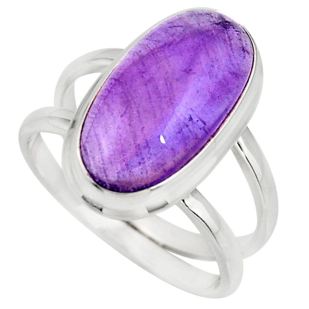 925 silver 6.32cts natural purple amethyst oval solitaire ring size 8.5 r27299