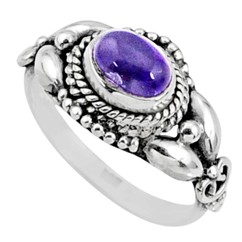 925 silver 1.57cts natural purple amethyst oval solitaire ring size 6.5 r64865