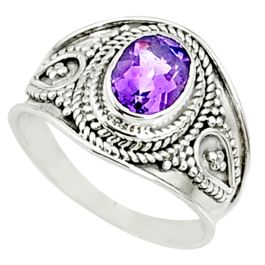 925 silver 2.09cts natural purple amethyst oval solitaire ring size 7.5 r69199