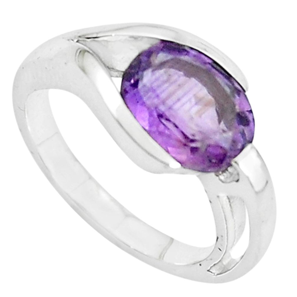 925 silver 4.69cts natural purple amethyst oval solitaire ring size 6 p62384