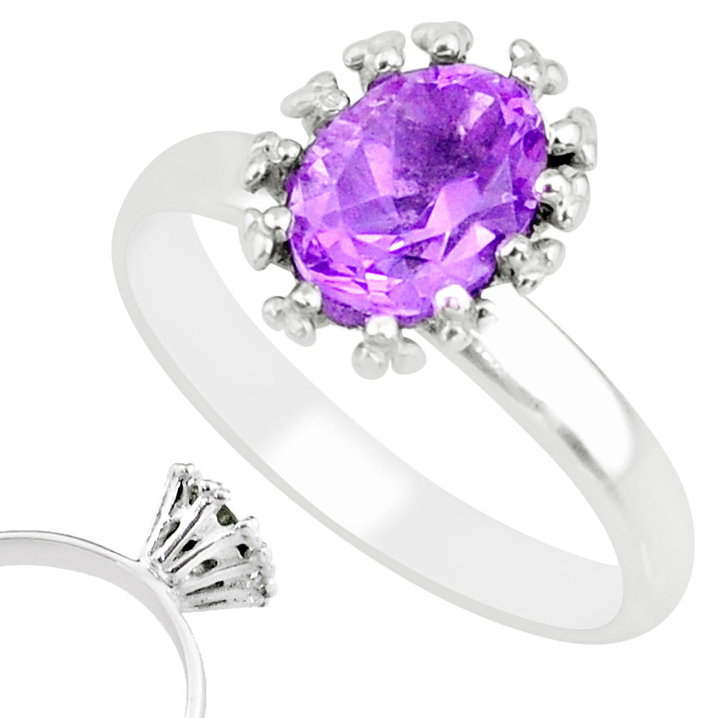 925 silver 2.10cts natural purple amethyst oval solitaire ring size 8 r82825