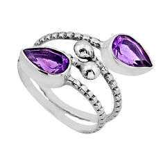 925 silver 3.69cts natural purple amethyst pear adjustable ring size 7 y79412