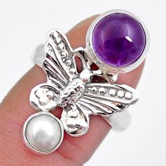 925 silver 5.26cts natural purple amethyst pearl butterfly ring size 8 y3930