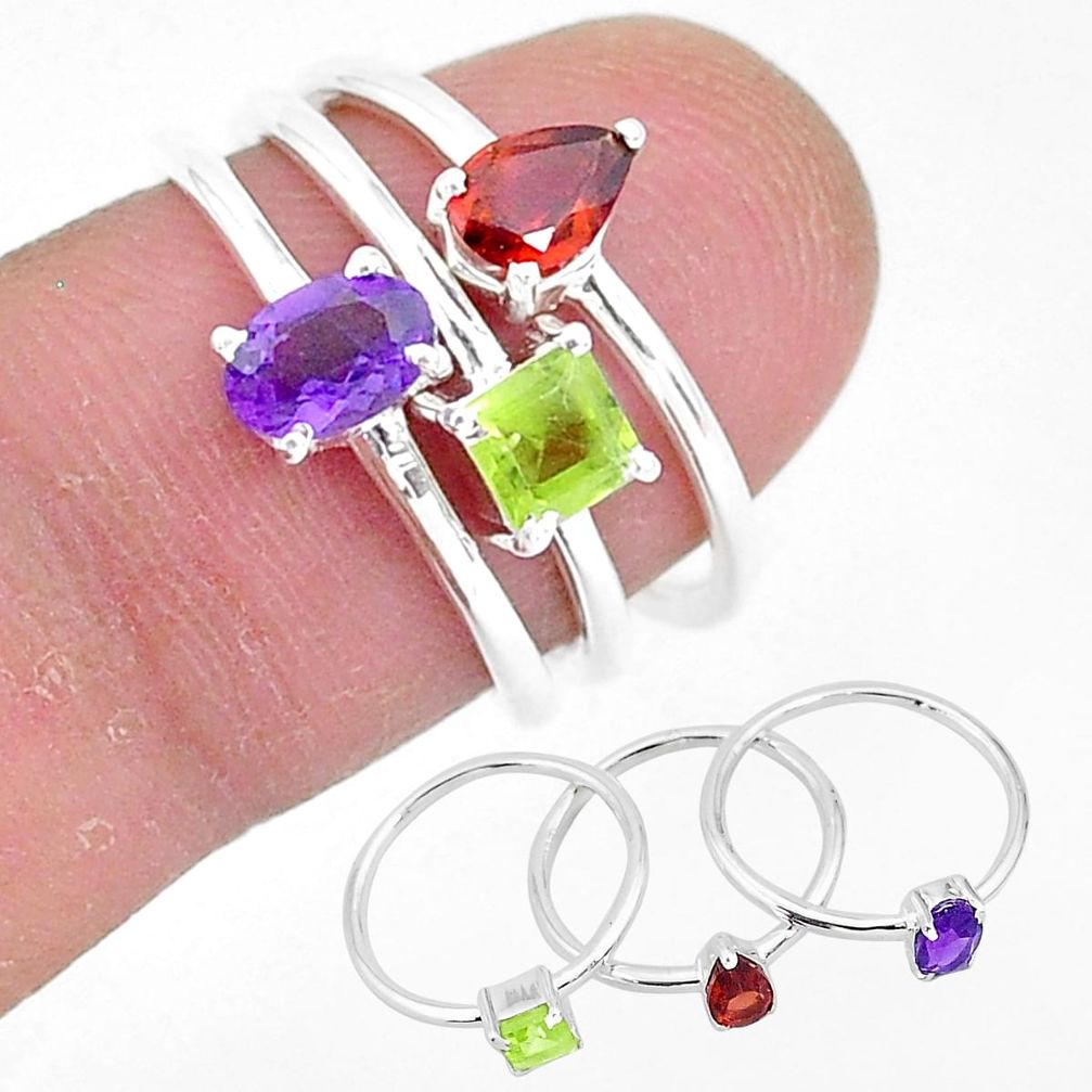 925 silver 3.13cts natural purple amethyst peridot 3 rings size 6 r93032