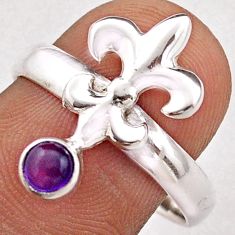 925 silver 0.38cts natural purple amethyst round fleur-de-lis ring size 8 t89023