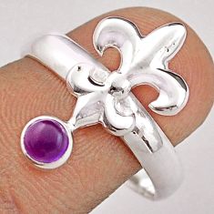 925 silver 0.39cts natural purple amethyst round fleur-de-lis ring size 8 t89027
