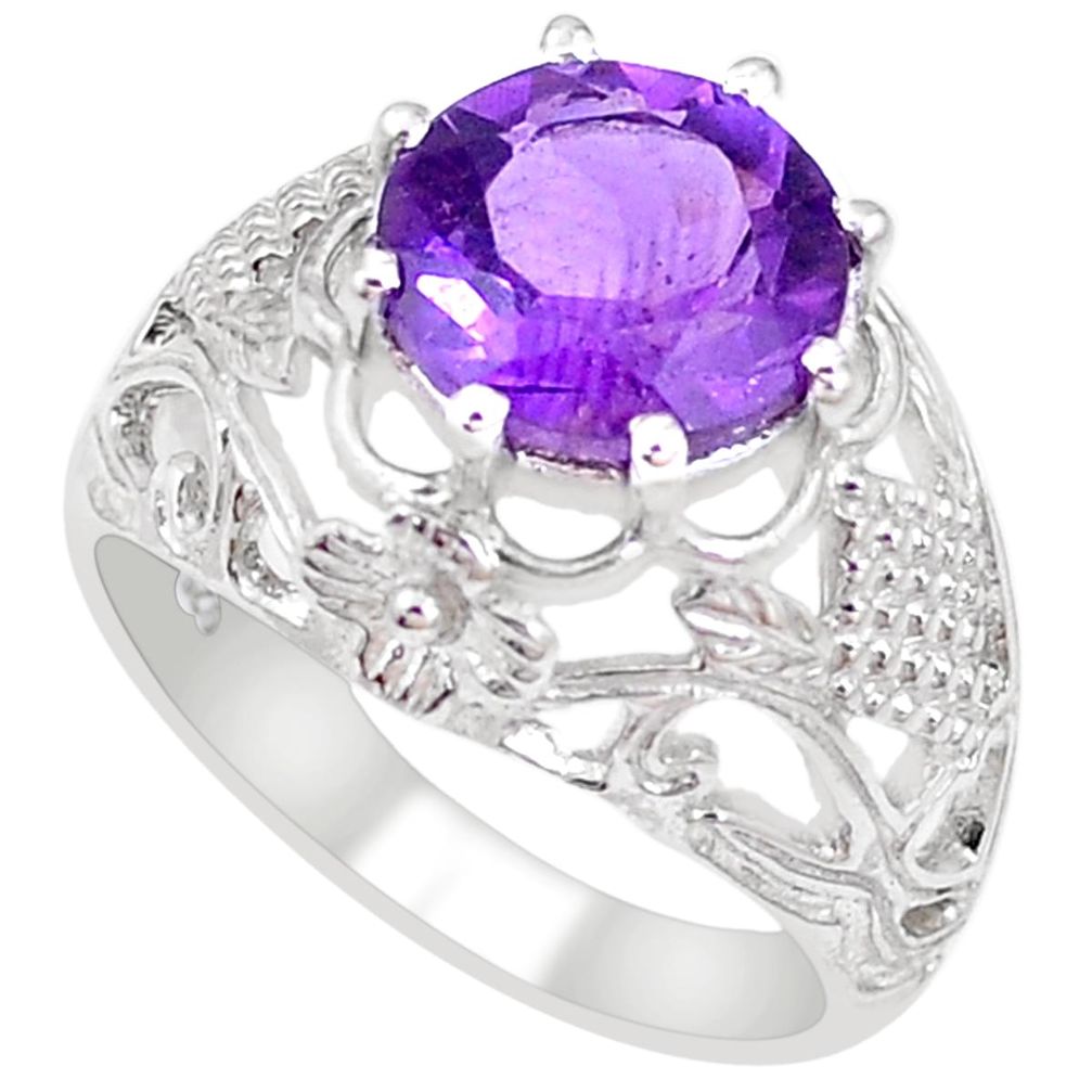 925 silver 5.99cts natural purple amethyst round solitaire ring size 5.5 p18624