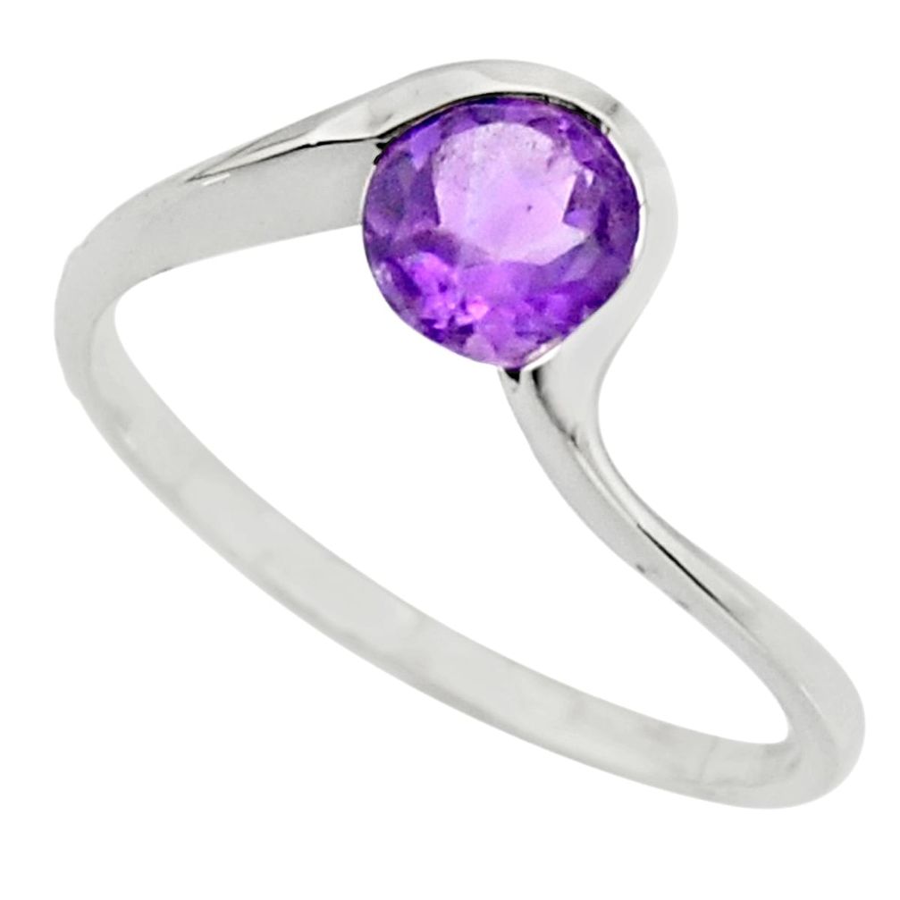 925 silver 1.31cts natural purple amethyst round solitaire ring size 8.5 r25924