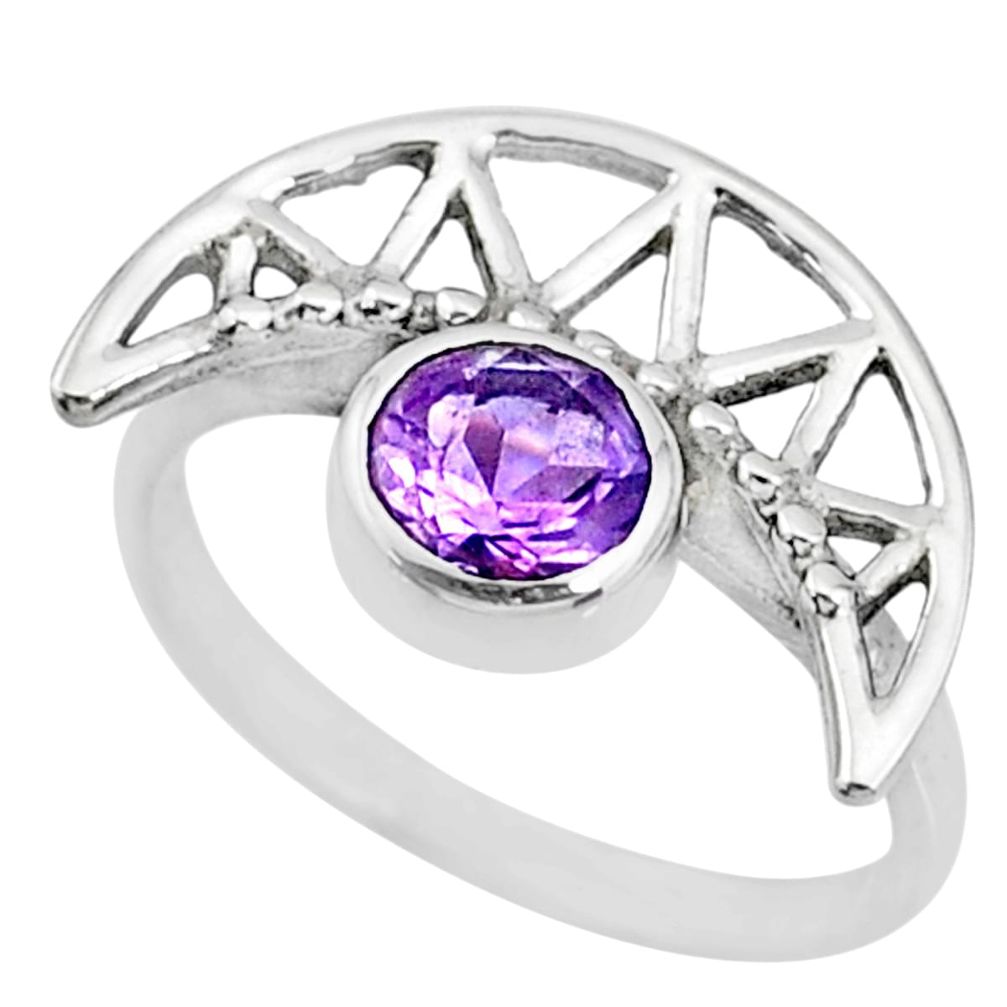 925 silver 1.30cts natural purple amethyst round solitaire ring size 7.5 r72751