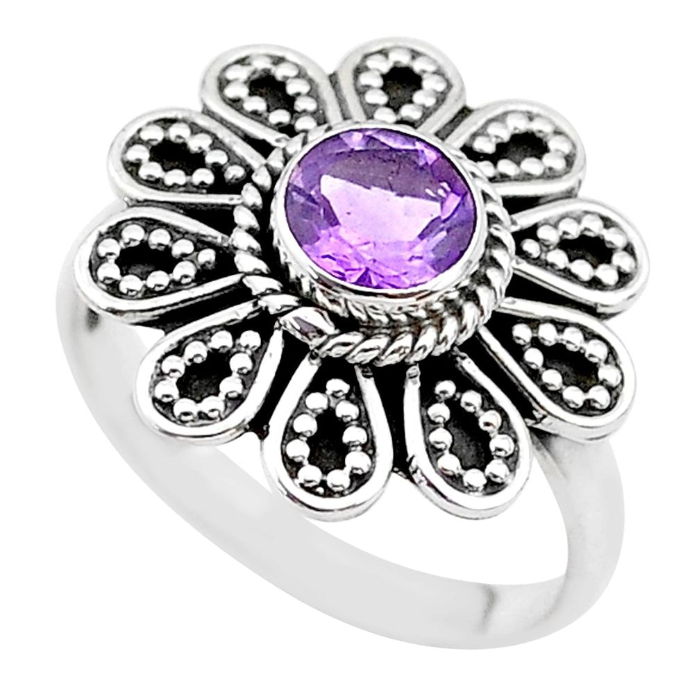 925 silver 1.21cts natural purple amethyst round solitaire ring size 7.5 t19860