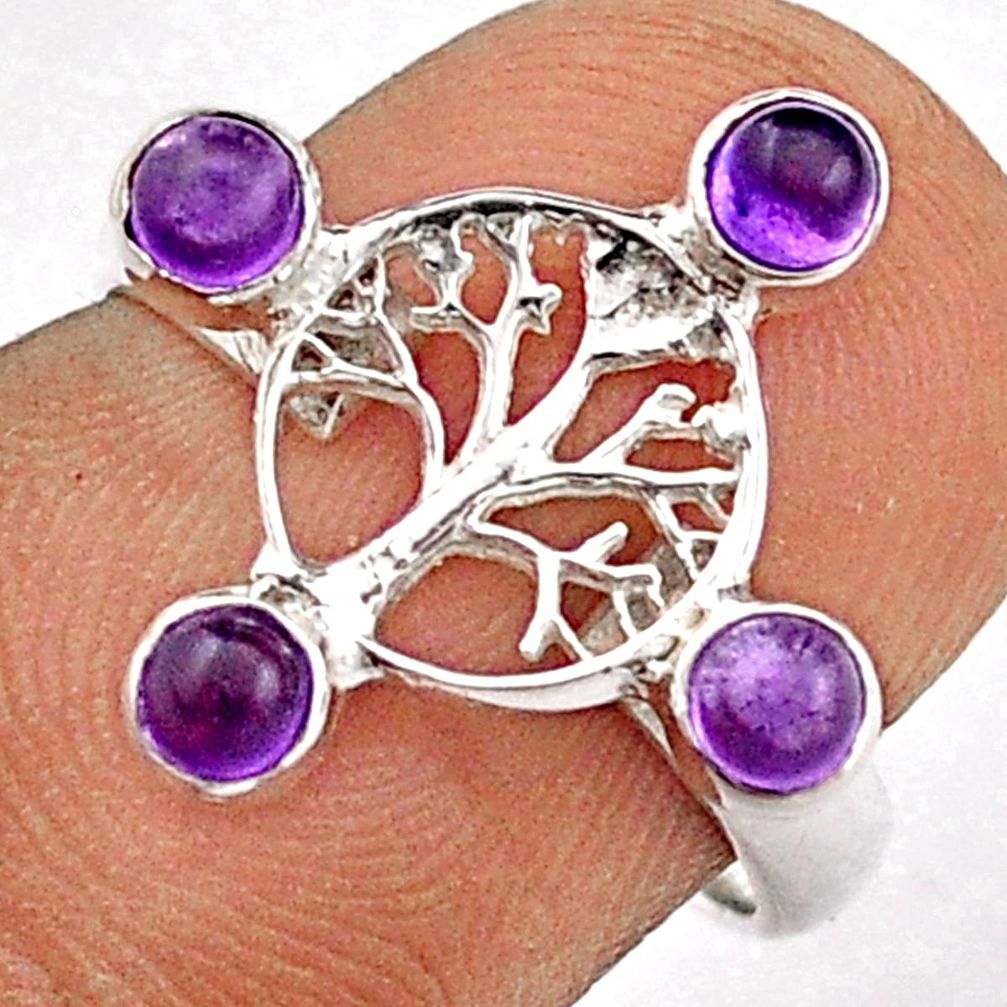 925 silver 1.14cts natural purple amethyst round tree of life ring size 6 t88710