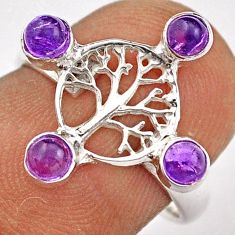 925 silver 1.24cts natural purple amethyst round tree of life ring size 6 t88753