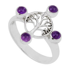 925 silver 1.07cts natural purple amethyst round tree of life ring size 9 n33829