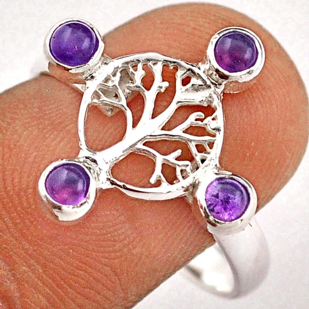 925 silver 1.22cts natural purple amethyst round tree of life ring size 9 t88724