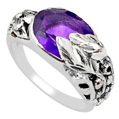 Clearance Sale- 925 silver 4.21cts natural purple amethyst solitaire flower ring size 8.5 p81624