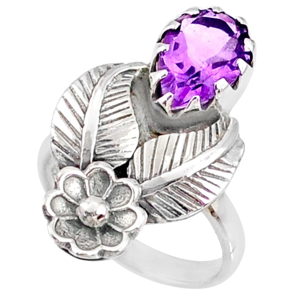 925 silver 4.35cts natural purple amethyst solitaire ring jewelry size 6 r67484