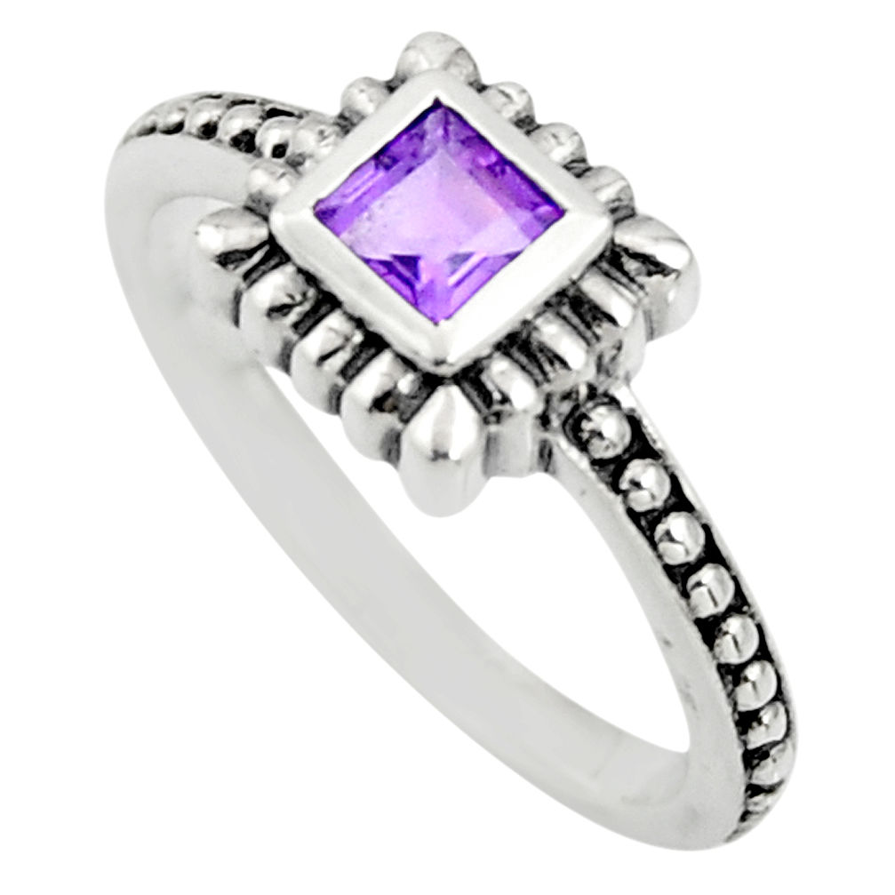 925 silver 0.61cts natural purple amethyst square solitaire ring size 6.5 r25444