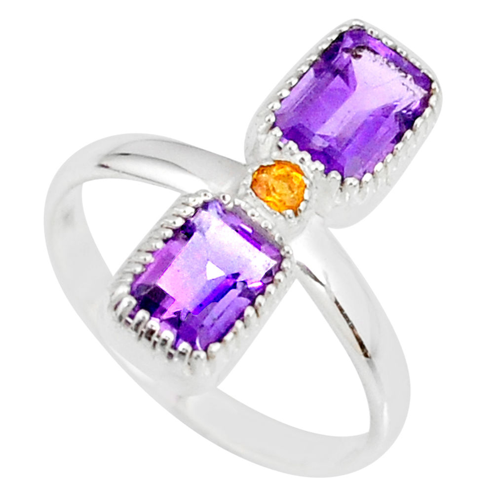 925 silver 3.36cts natural purple amethyst yellow citrine ring size 10 r77240