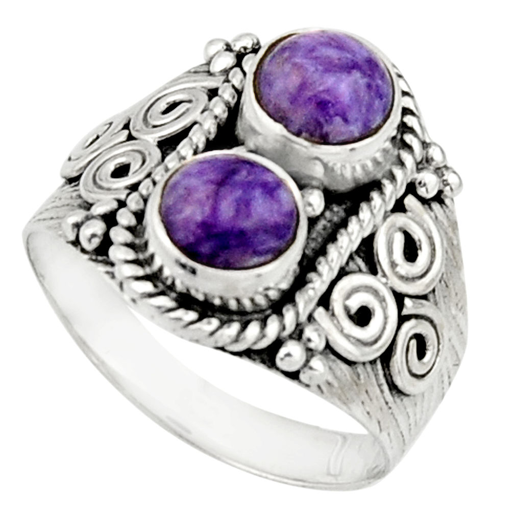 925 silver 2.33cts natural purple charoite (siberian) round ring size 7.5 r21003