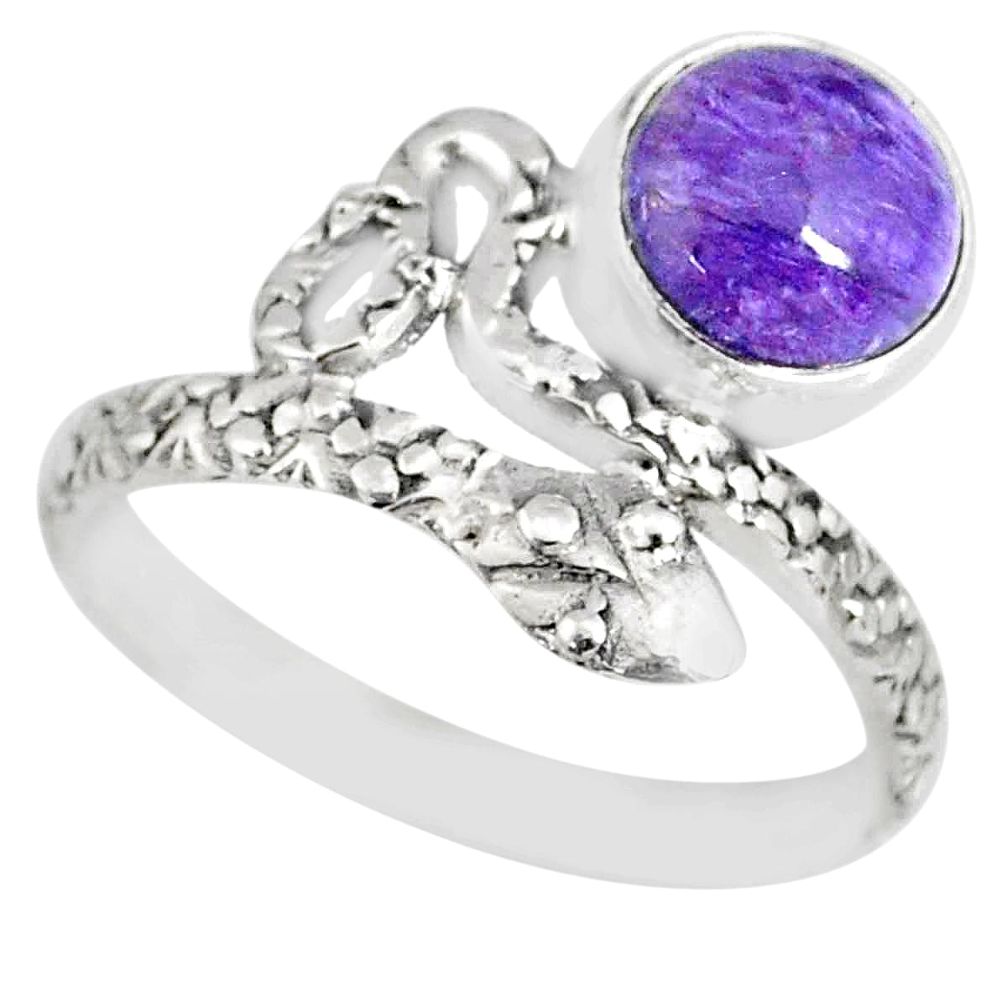 925 silver 3.26cts natural purple charoite (siberian) snake ring size 8.5 r82575