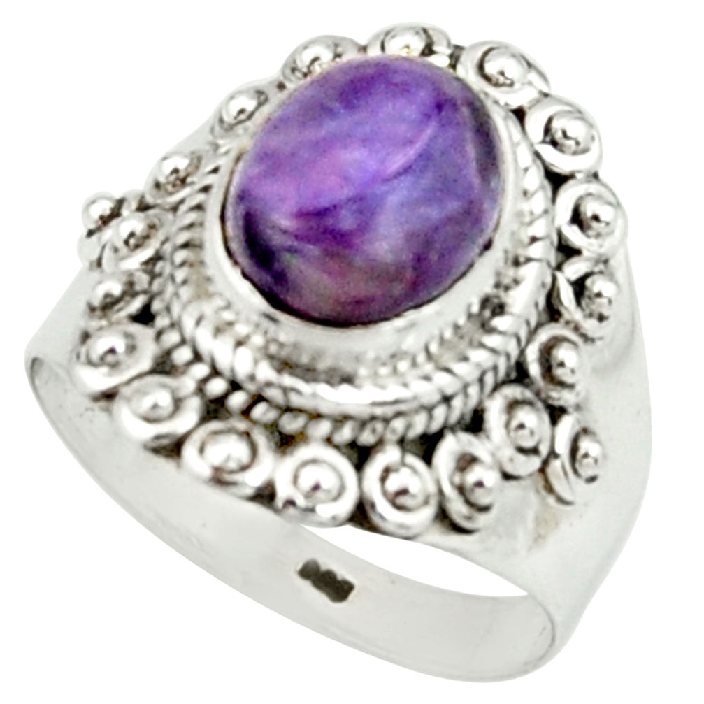 925 silver 4.21cts natural purple charoite solitaire ring size 7 r22060