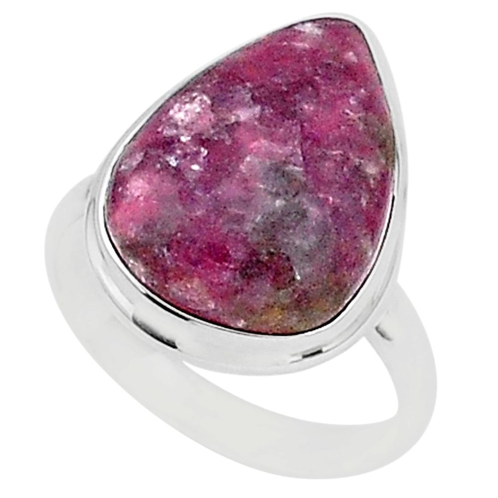 925 silver 16.90cts natural purple lepidolite pear solitaire ring size 11 t1498