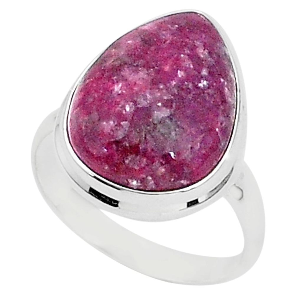 925 silver 16.43cts natural purple lepidolite solitaire ring size 11.5 t1496