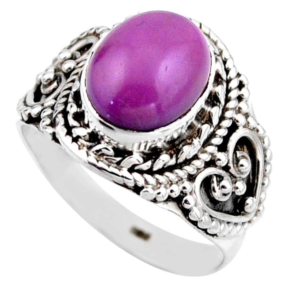 925 silver 4.28cts natural purple phosphosiderite solitaire ring size 6.5 r53318