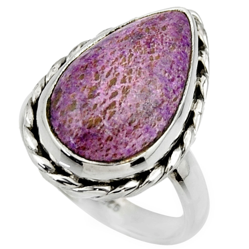 925 silver 11.13cts natural purple purpurite pear solitaire ring size 8 r28569