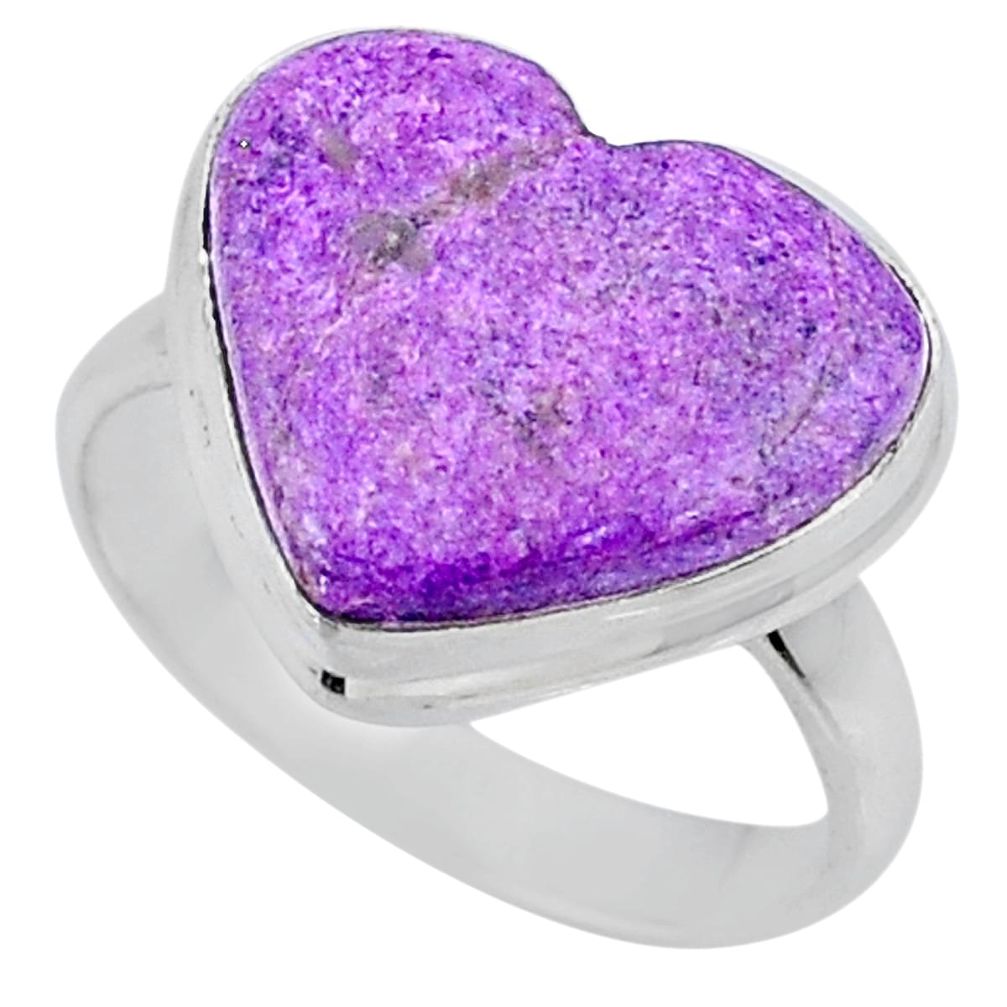 925 silver 11.17cts natural purple stichtite heart solitaire ring size 8 r63544