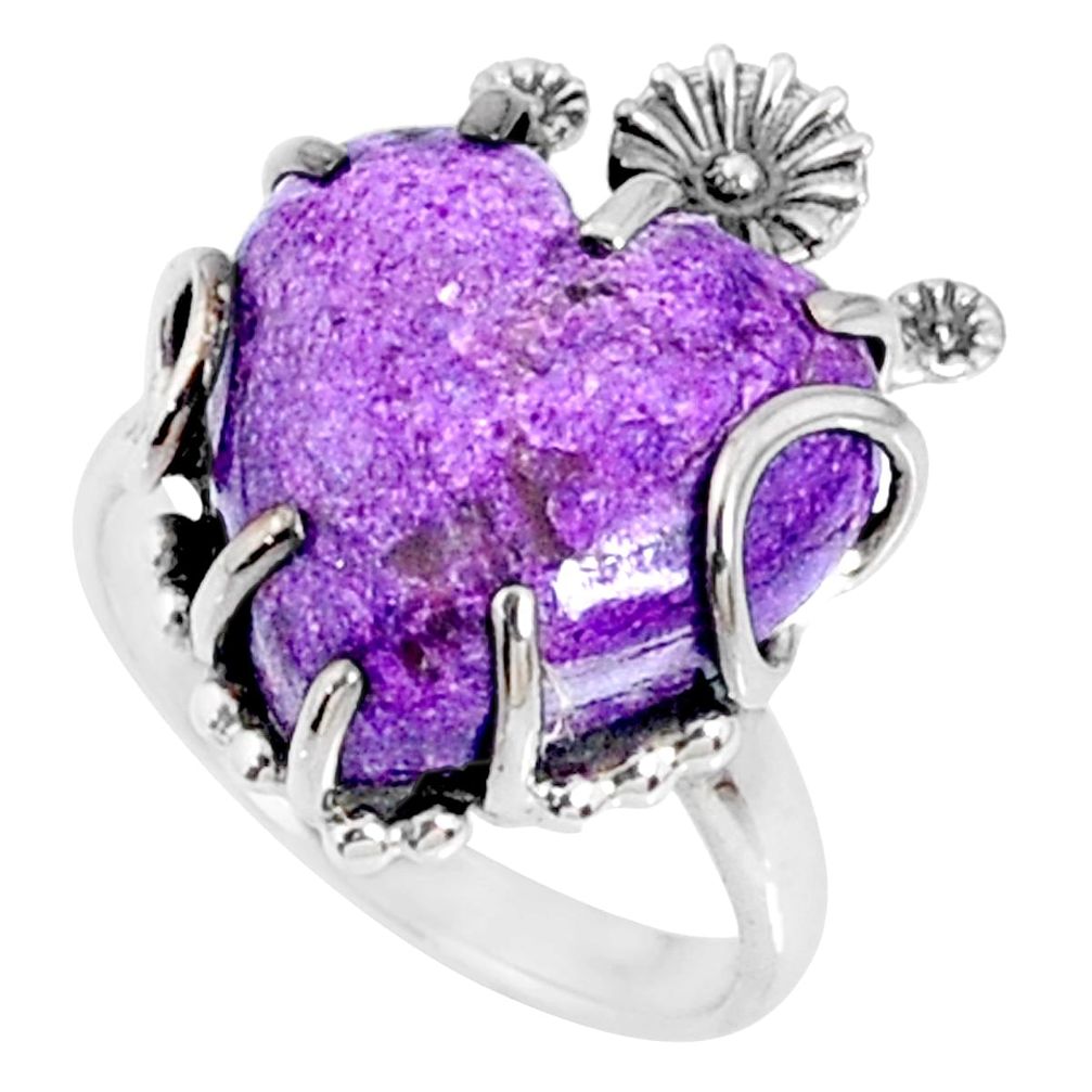 925 silver 12.05cts natural purple stichtite heart solitaire ring size 8 r67530