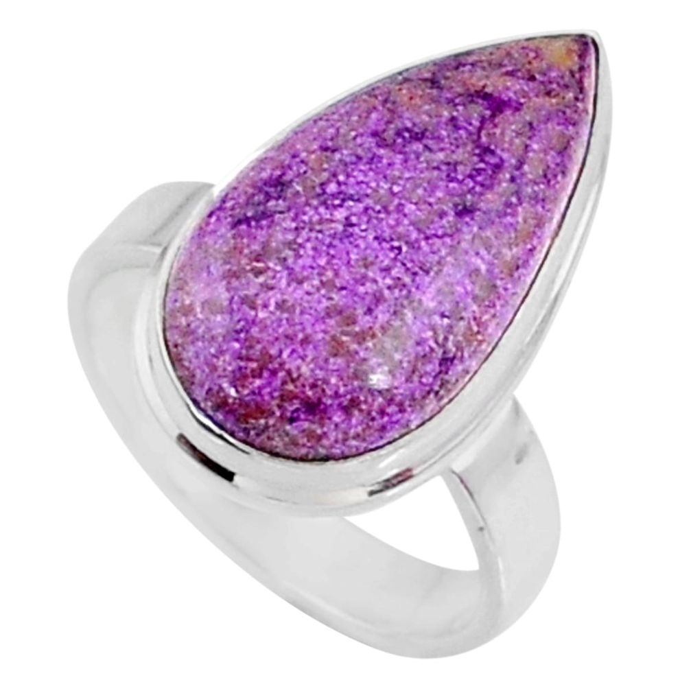 925 silver 10.02cts natural purple stichtite pear solitaire ring size 7 r66330