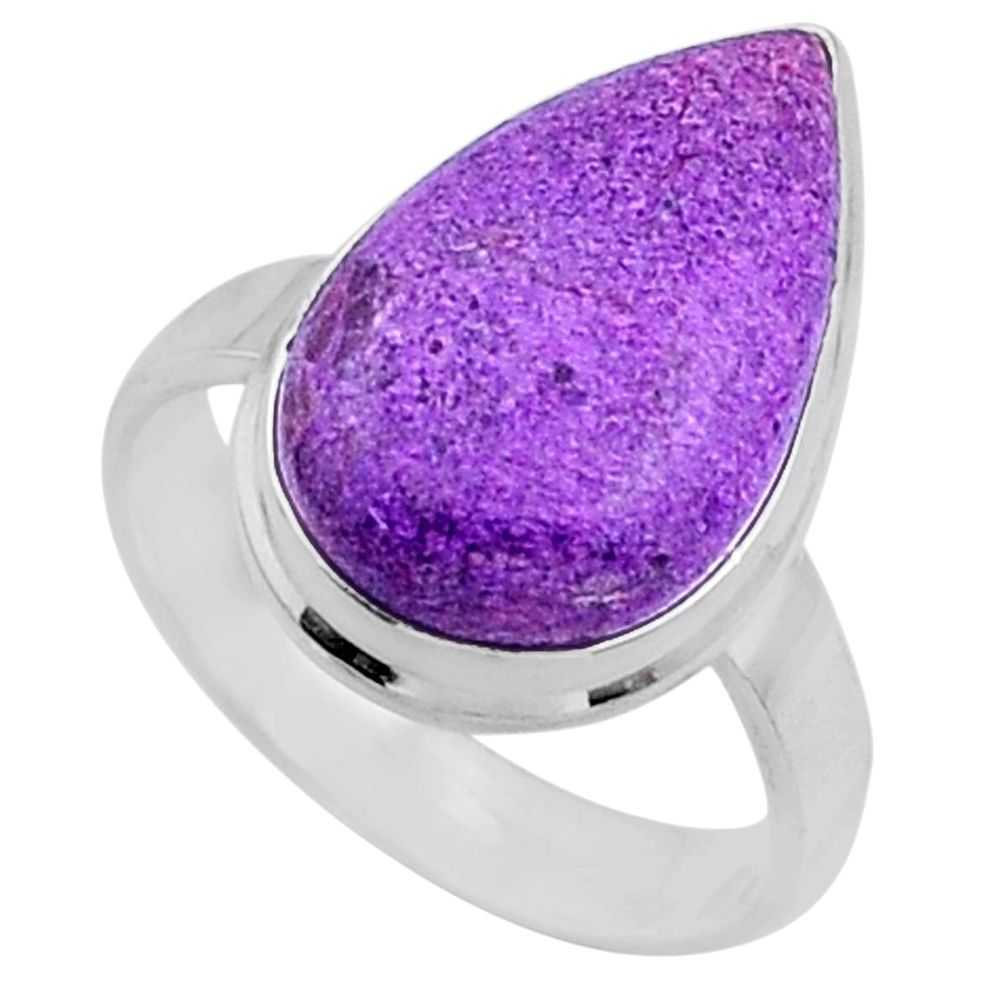 925 silver 12.62cts natural purple stichtite pear solitaire ring size 8 r66157