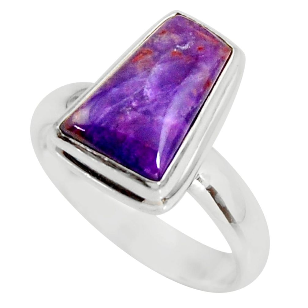 925 silver 5.63cts natural purple sugilite fancy solitaire ring size 7.5 r34400