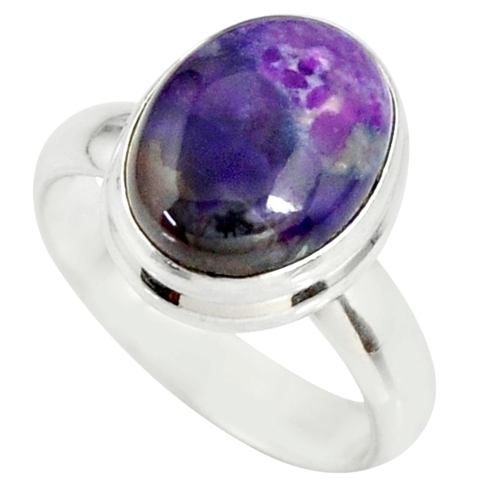 925 silver 5.52cts natural purple sugilite oval solitaire ring size 6.5 r34391