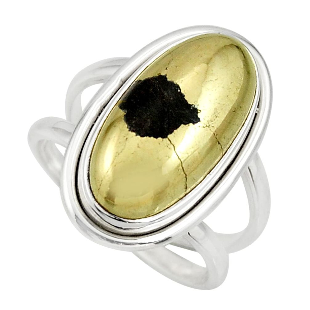 925 silver 6.94cts natural pyrite in magnetite oval solitaire ring size 7 r27239