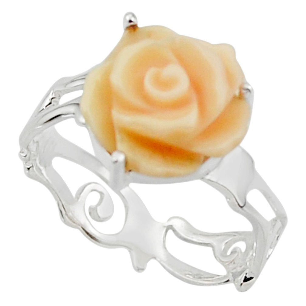 925 silver 5.03cts natural queen conch shell flower solitaire ring size 8 r48857