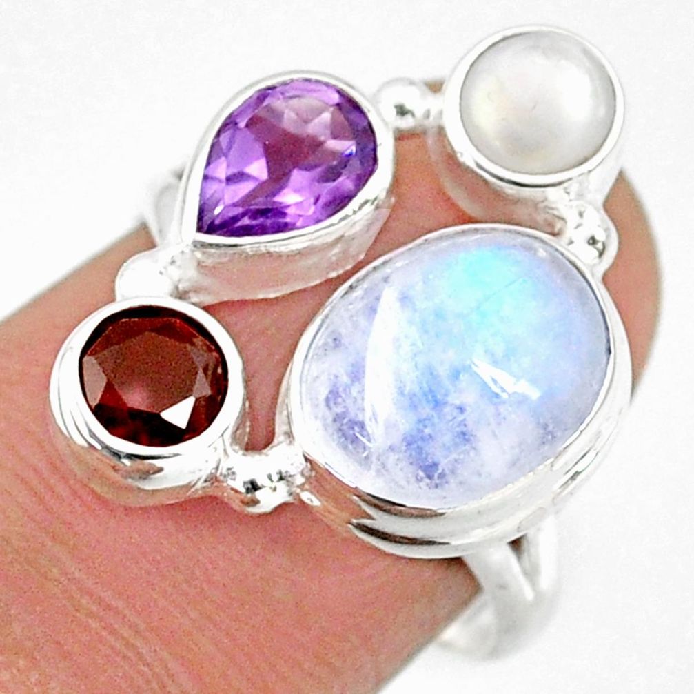 925 silver 9.61cts natural rainbow moonstone amethyst pearl ring size 7 r63944