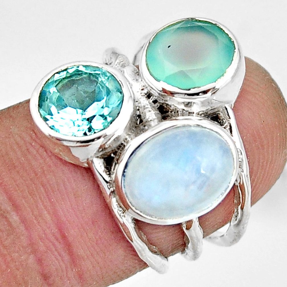 925 silver 7.54cts natural rainbow moonstone chalcedony topaz ring size 6 r26916