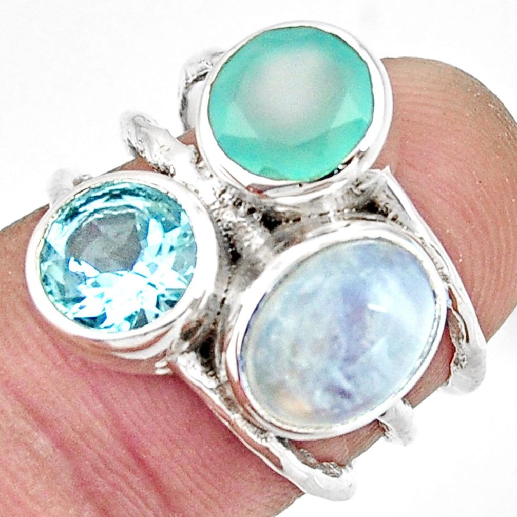 925 silver 7.54cts natural rainbow moonstone chalcedony topaz ring size 6 r26919