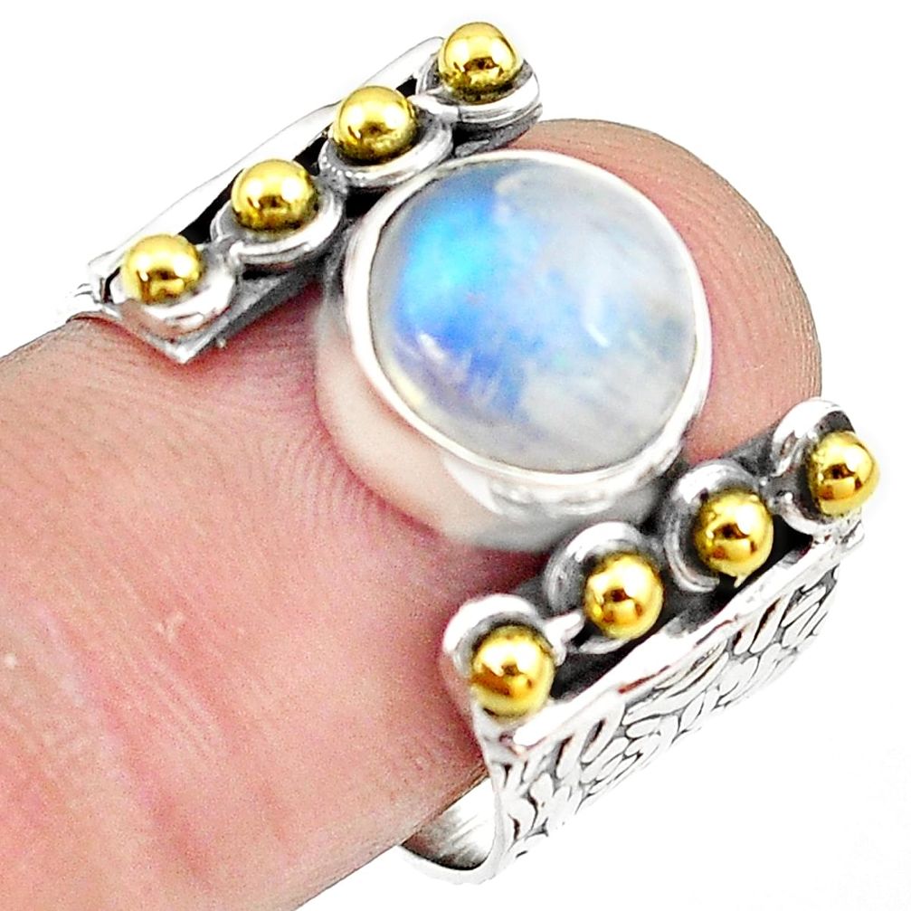 925 silver 5.08cts natural rainbow moonstone gold solitaire ring size 8 p81035