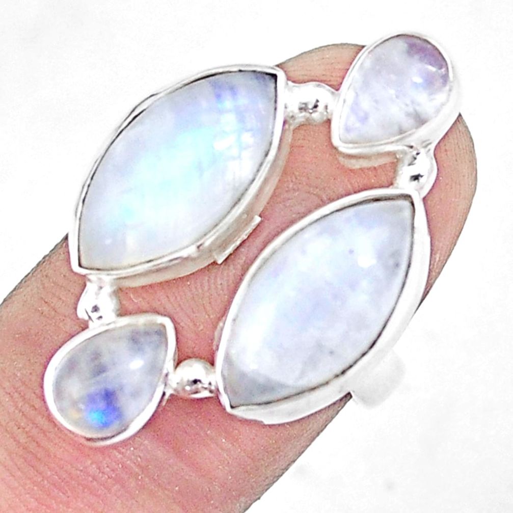 925 silver 12.04cts natural rainbow moonstone marquise ring size 6.5 p10051