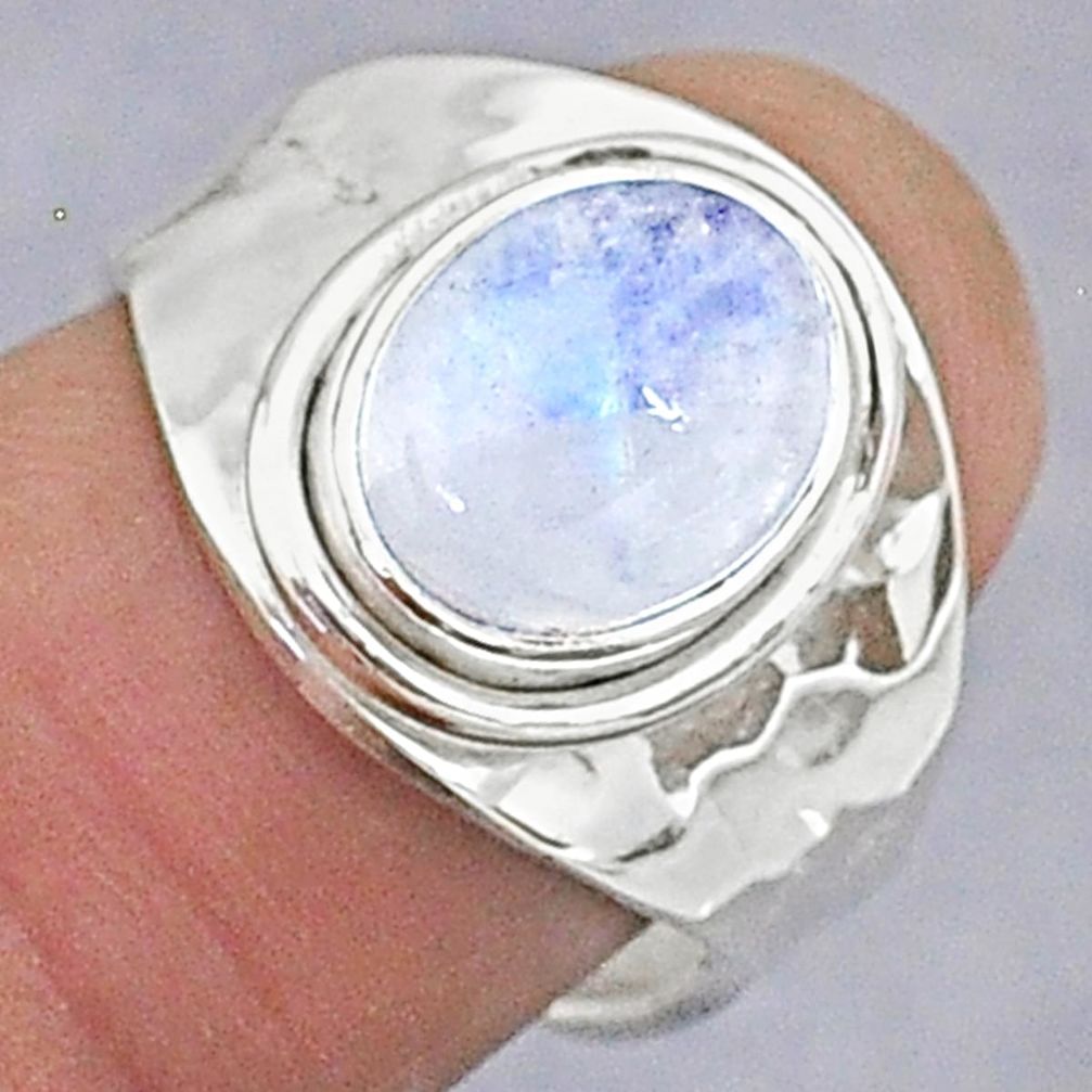 925 silver 3.91cts natural rainbow moonstone oval adjustable ring size 7 t8614