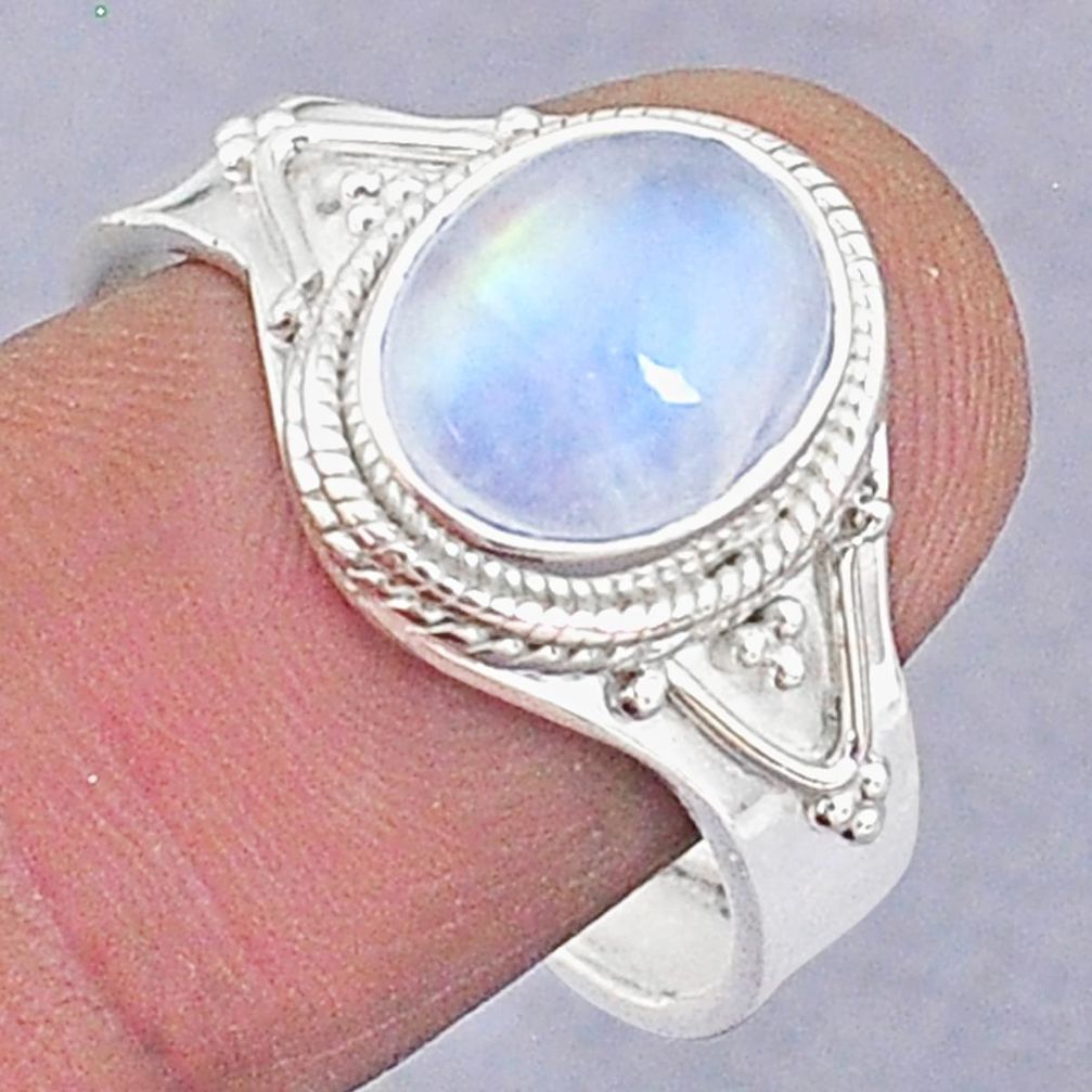 925 silver 4.06cts natural rainbow moonstone oval adjustable ring size 9 t8678