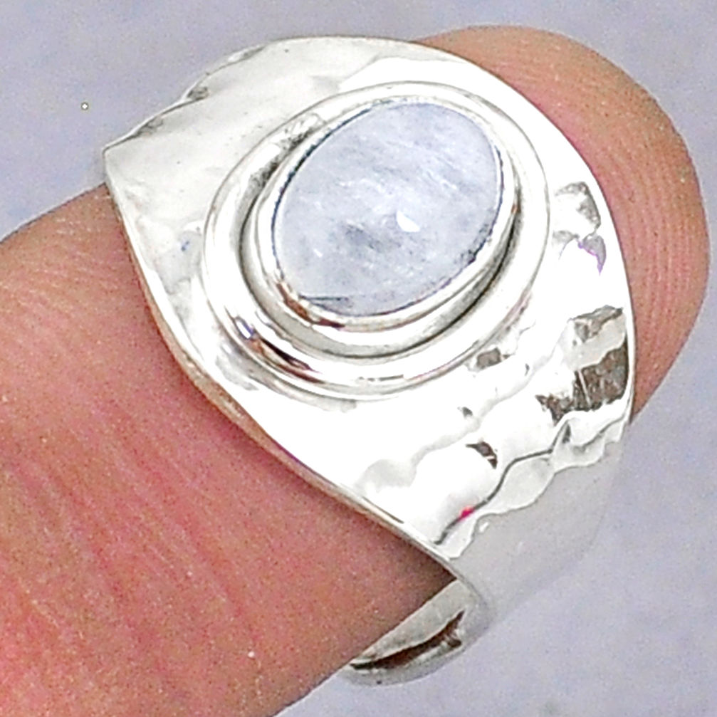 925 silver 2.14cts natural rainbow moonstone oval adjustable ring size 7.5 t8588
