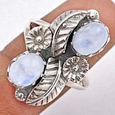 925 silver 4.21cts natural rainbow moonstone oval flower ring size 7.5 t86580