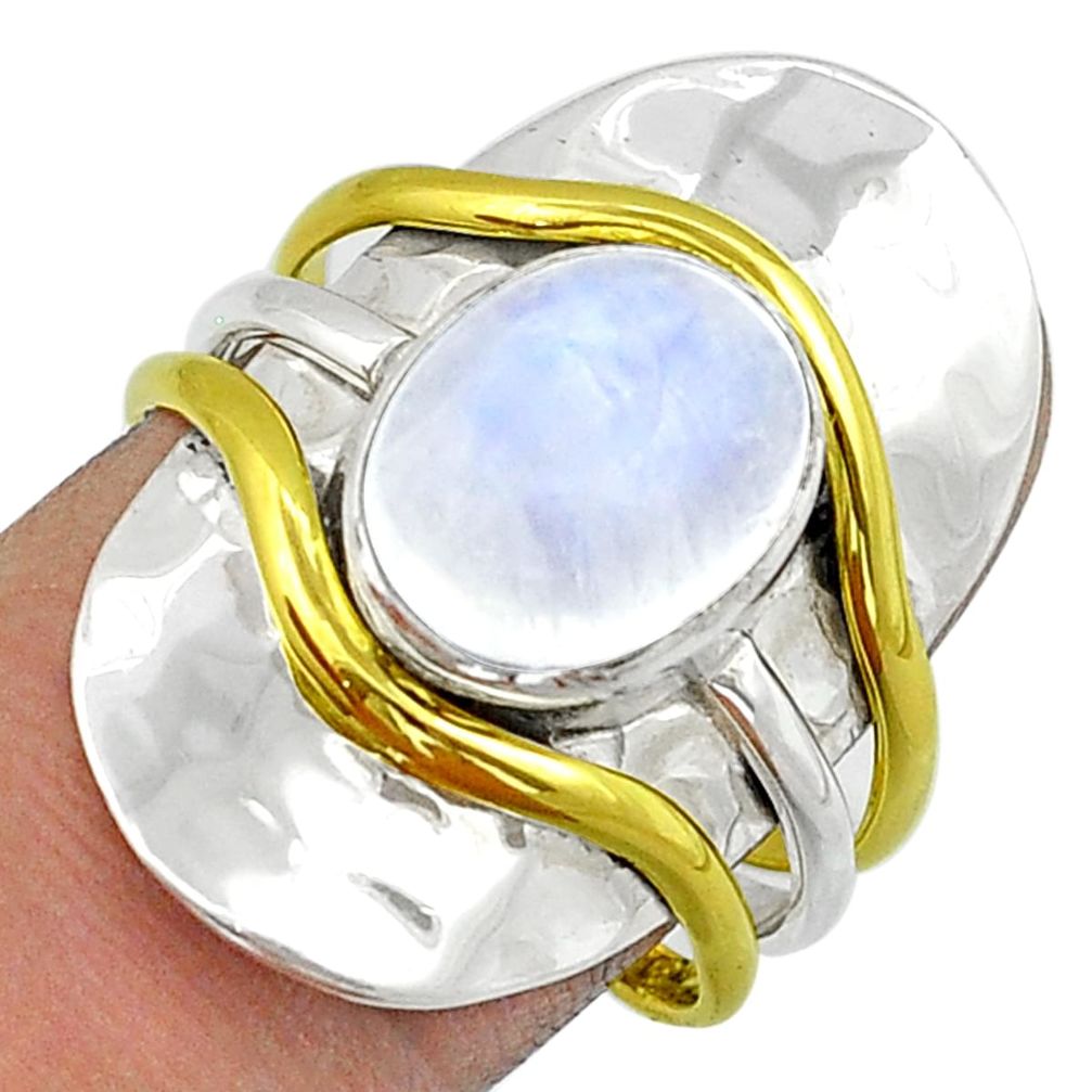 925 silver 5.01cts natural rainbow moonstone oval shape gold ring size 9 u88080