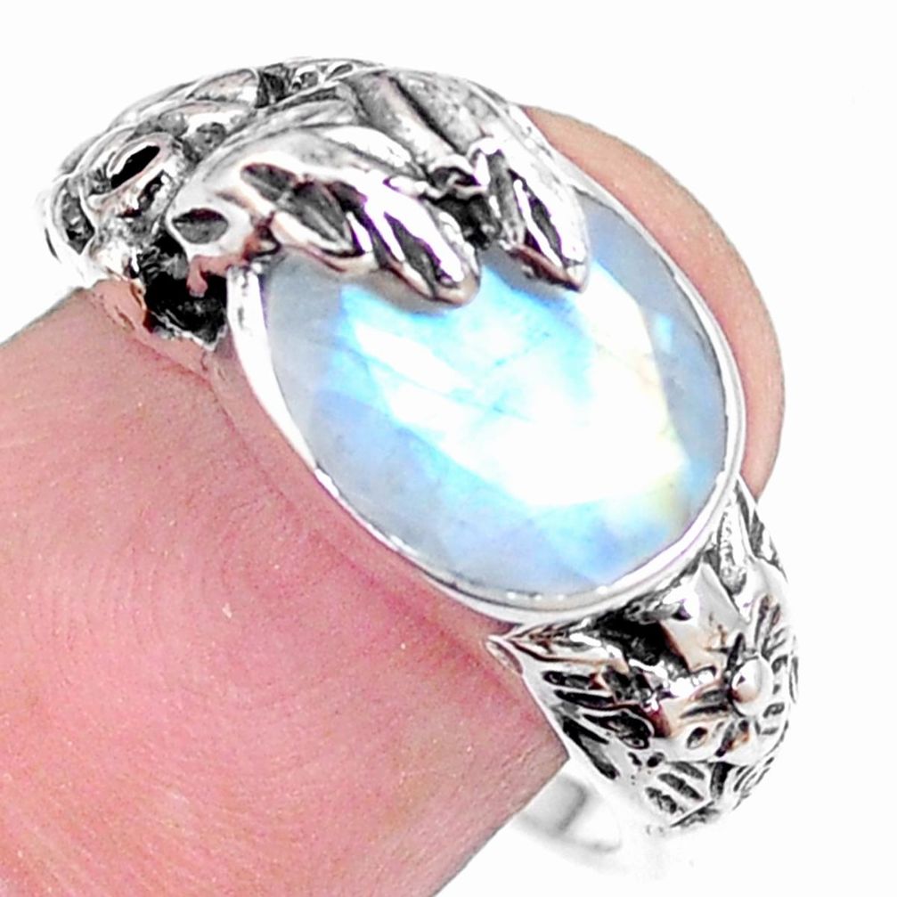 ts natural rainbow moonstone oval solitaire ring size 7.5 p18679